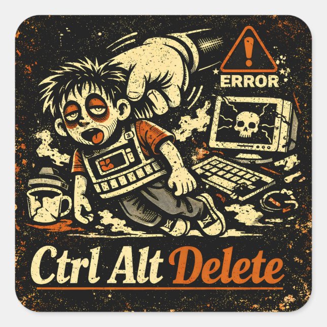 Pegatina Cuadrada Ctrl Alt Delete – Reboot Life Tech Humor (Anverso)