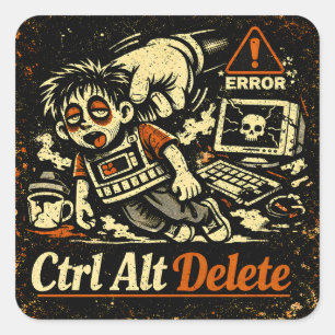 Pegatina Cuadrada Ctrl Alt Eliminar – Reiniciar la vida Humor tecnol