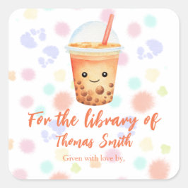 Pegatina Cuadrada cu-tea té de burbujas - para la biblioteca de