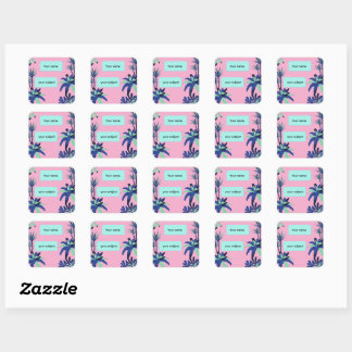 Pegatina Cuadrada Cuaderno personalizado con tema floral estético