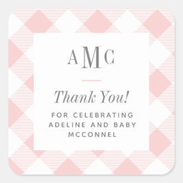 Pegatina Cuadrada Cuadrada de agradecimiento con monograma de gingha