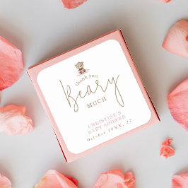 Pegatina Cuadrada Cuadrado de Baby Shower Oso de Bebé Acuarela Minim