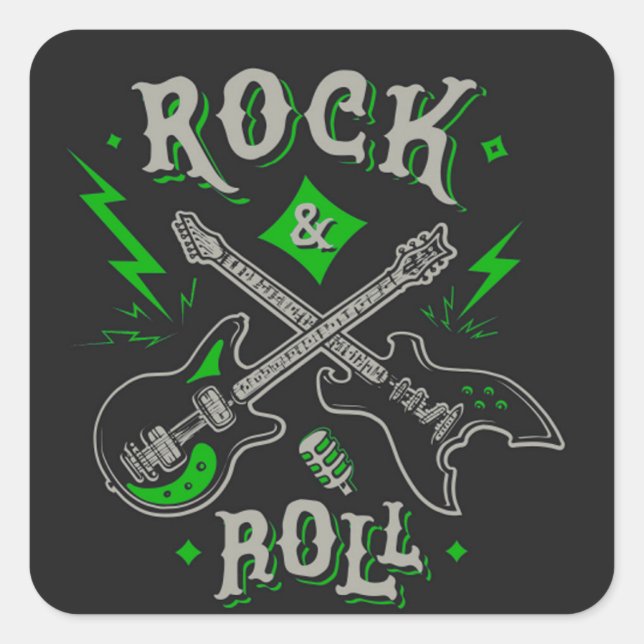 Pegatina Cuadrada Cuadrado de guitarra eléctrica y acústica rock and (Anverso)