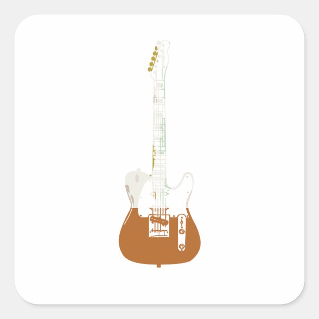 Pegatina Cuadrada Cuadrado de guitarra eléctrica y acústica rock and (Anverso)