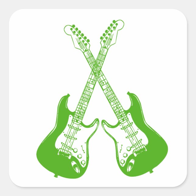 Pegatina Cuadrada Cuadrado de guitarra eléctrica y acústica rock and (Anverso)