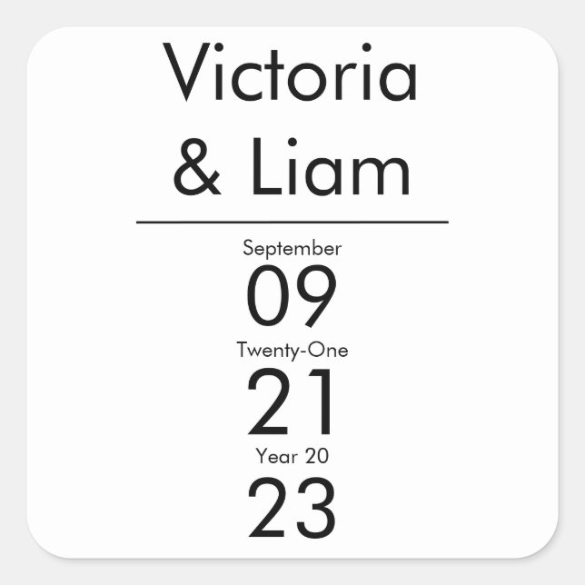 Pegatina Cuadrada Cuadrado de invitación a la boda blanca moderna y  (Anverso)