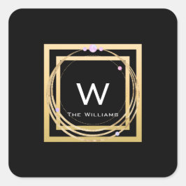 Pegatina Cuadrada Cuadrado de Monograma Dorado  Minimalismo Geometrí