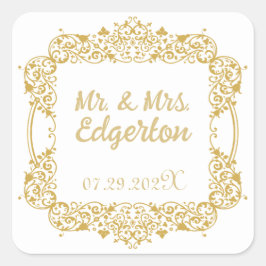 Pegatina Cuadrada Cuadrado Ornate Gold Frame Boda