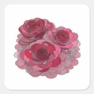 Pegatina Cuadrada Cuadrado Plateado TRES ROSAS CRECEN DEL CORAZÓN