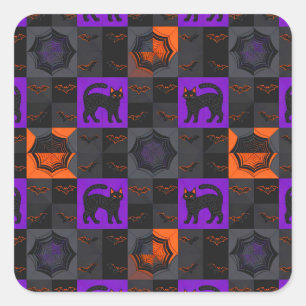 Pegatina Cuadrada Cuadrados de Gato Negro Halloween