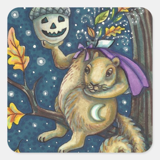 PEGATINA CUADRADA CUADRÍCULA DE HOLLOW Y ACORN DORMIDO, FUNNY HALLOW (Anverso)