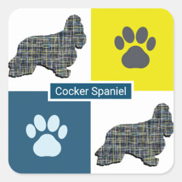 Pegatina Cuadrada Cuadrícula de perro de Cocker Spaniel Silhouette y
