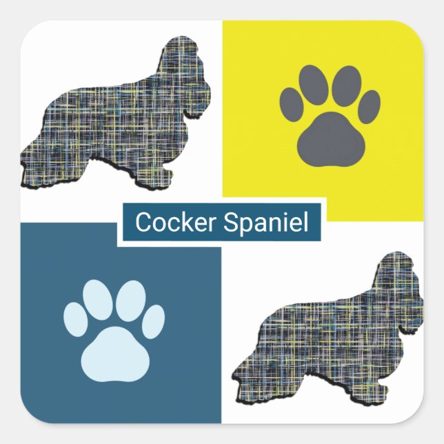 Pegatina Cuadrada Cuadrícula de perro de Cocker Spaniel Silhouette y (Anverso)