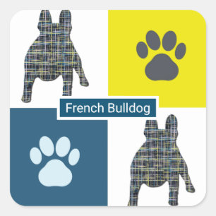 Pegatina Cuadrada Cuadrícula de perro y juguete de Bulldog francés