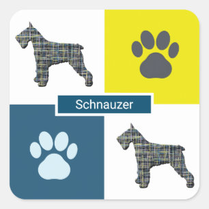 Pegatina Cuadrada Cuadrícula de silueta de perro de Schnauzer y hoja