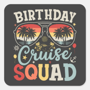 Pegatina Cuadrada Cuadrilla de crucero de cumpleaños Grupo familiar