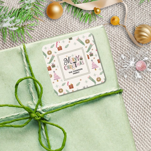 Pegatina Cuadrada Cuadrillo Verde Doddle Feliz Navidad (Subido por el creador)