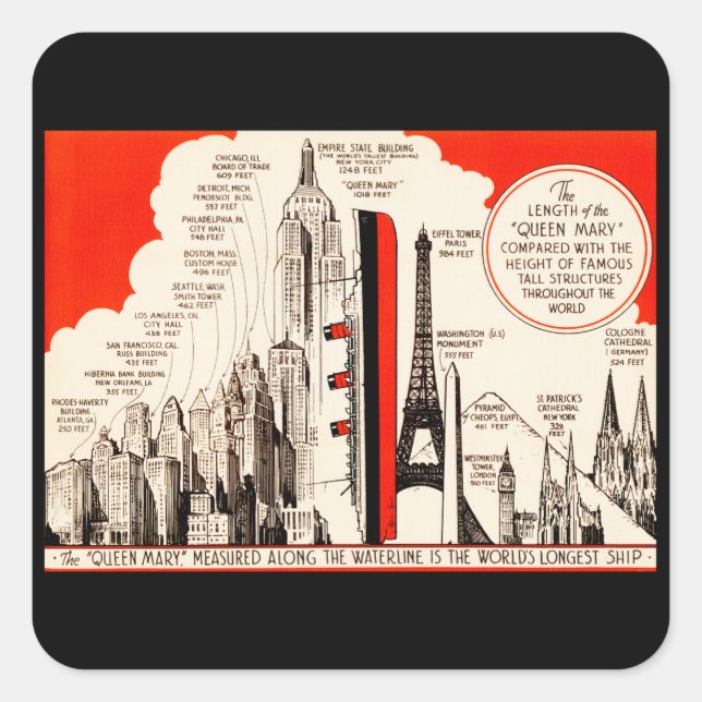 Pegatina Cuadrada Cuadro de comparación de Queen Mary (Anverso)