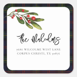 Pegatina Cuadrada Cuadro de Tartán Clásico Rústico Elegante Direcció