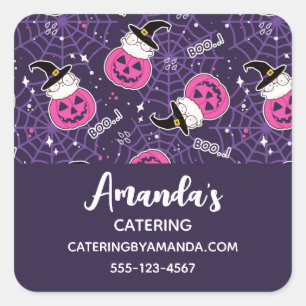 Pegatina Cuadrada Cuadros de gatos y calabazas Halloween Pattern Bus