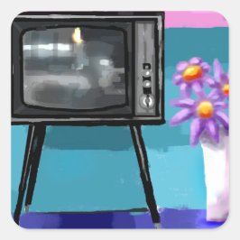 Pegatina Cuadrada Cuadros De Mid Siglo De La Televisión Retro