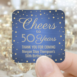 Pegatina Cuadrada CUALQUIER Alegre Cepillado De Confeti Azul Y Oro