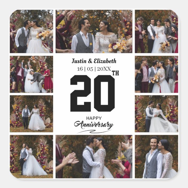 Pegatina Cuadrada Cualquier aniversario feliz de 10 fotos (Anverso)