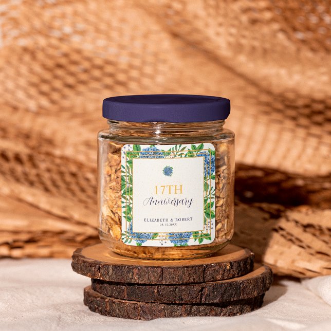 Pegatina Cuadrada Cualquier año de aniversario del Boda Hydrangea Az (Subido por el creador)