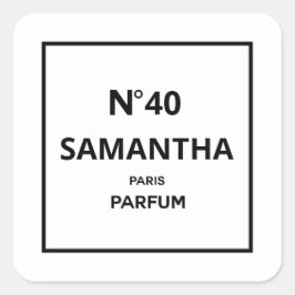 Pegatina Cuadrada CUALQUIER año Diseñador Perfume Botella Cumpleaños