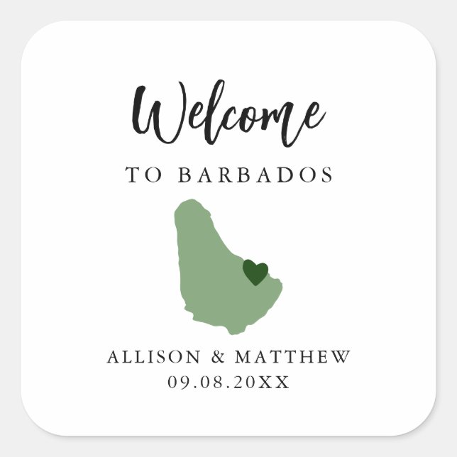 Pegatina Cuadrada Cualquier color Barbados Boda Bolsa de bienvenida  (Anverso)