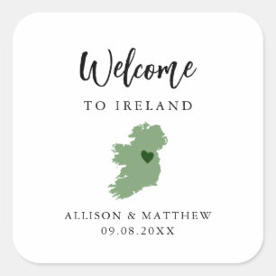 Pegatina Cuadrada Cualquier color Irlanda Boda bolsa de bienvenida o