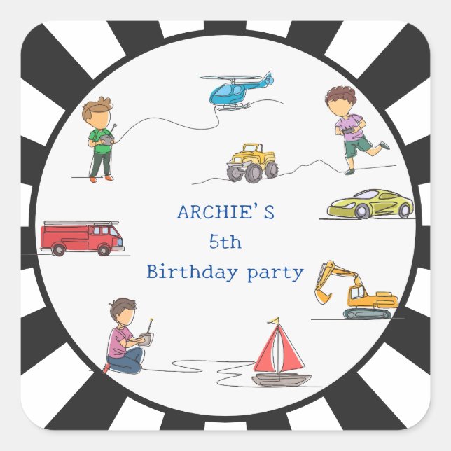 Pegatina Cuadrada Cualquier edad Control Remoto RC Automóviles Niños (Anverso)