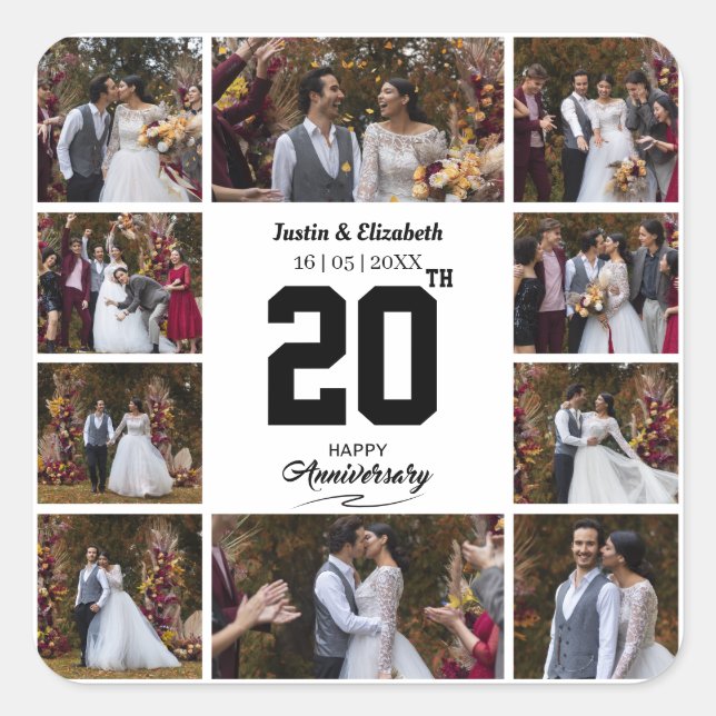 Pegatina Cuadrada Cualquier feliz aniversario 10 fotos collage (Anverso)