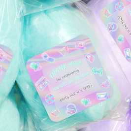 Pegatina Cuadrada CUALQUIER fiesta de cumpleaños del arco iris con e