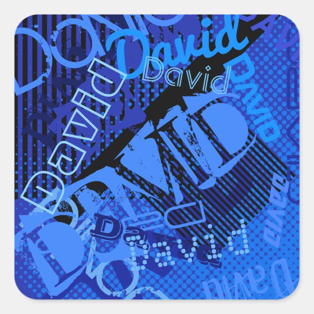 Pegatina Cuadrada Cualquier Personalizable de nombre con azul creati (Anverso)