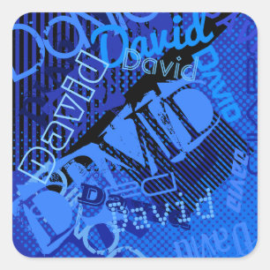 Pegatina Cuadrada Cualquier Personalizable de nombre con azul creati
