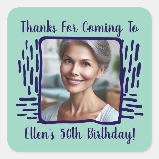 Pegatina Cuadrada Cualquier Personalizado de cumpleaños de edad Nomb (Anverso)