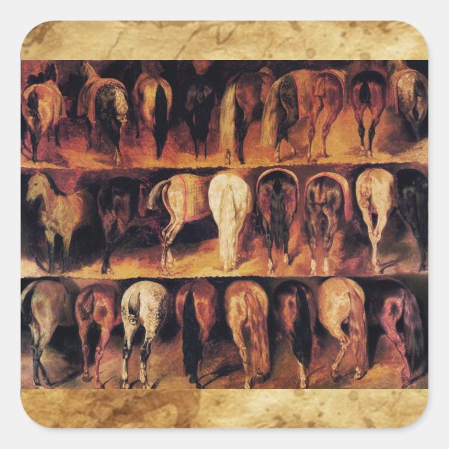 Pegatina Cuadrada Cuarteles traseros de caballos, pergamino (Anverso)