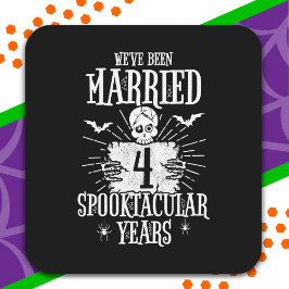 Pegatina Cuadrada Cuarto aniversario Boda de Halloween Spooktacular