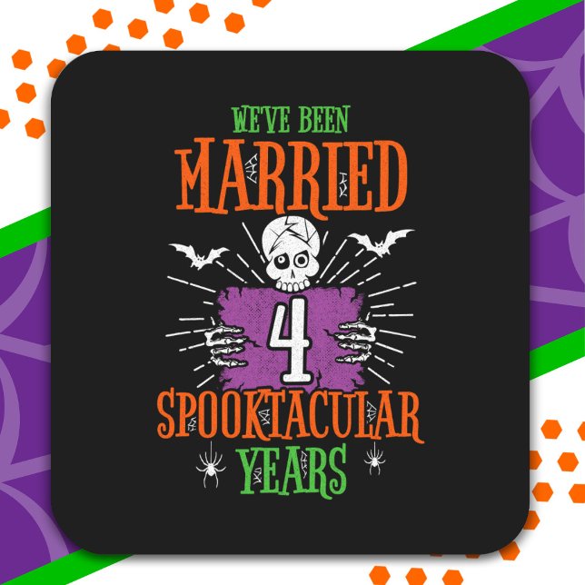 Pegatina Cuadrada Cuarto aniversario Boda de Halloween Spooktacular (Subido por el creador)