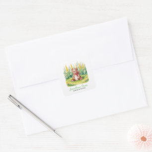 Pegatina Cuadrada Cuate Bear Watercolor Bearly Wait Baby Shower