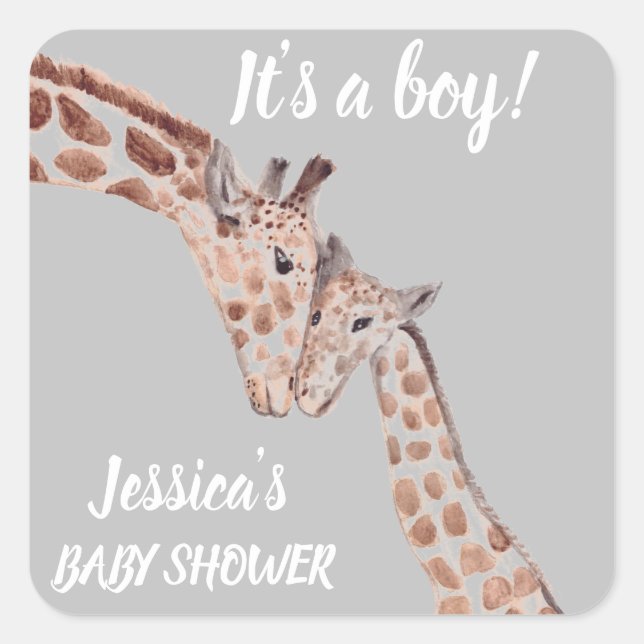 Pegatina Cuadrada Cuate Giraffe Watercolor Safari Jungla Baby Shower (Anverso)