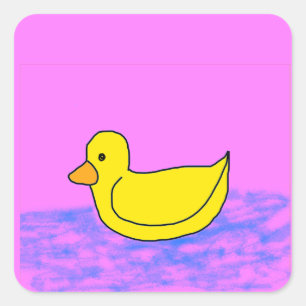Pegatina Cuadrada Cuato pato amarillo en rosa