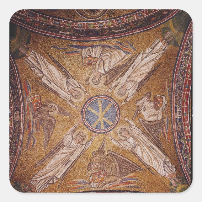 Pegatina Cuadrada Cuatro ángeles con los símbolos del (Anverso)