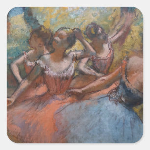 Pegatina Cuadrada Cuatro bailarinas de ballet en escena de Degas