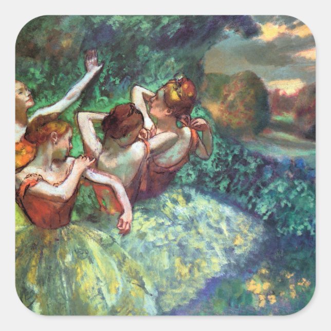 Pegatina Cuadrada Cuatro bailarinas de Degas (Anverso)