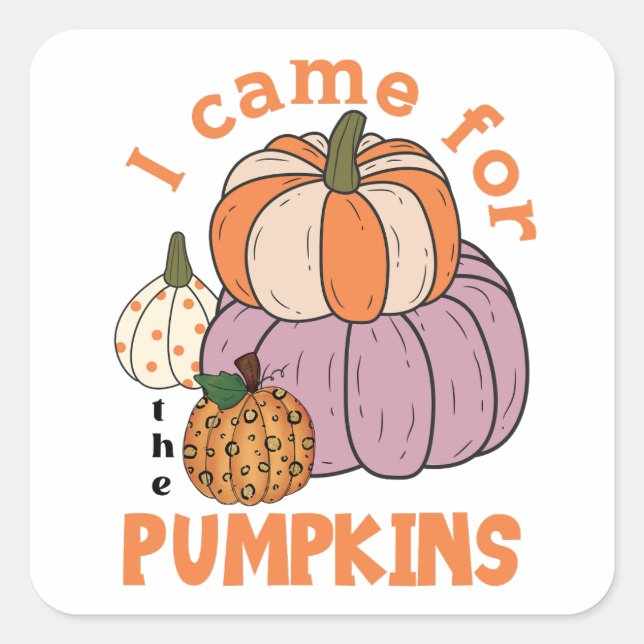 Pegatina Cuadrada Cuatro calabazas divertidas caen (Anverso)
