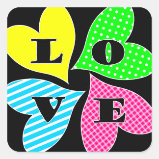 Pegatina Cuadrada Cuatro corazones de color