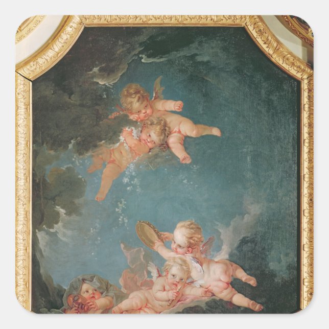 Pegatina Cuadrada Cuatro estaciones en la Salle del Conseil - Invier (Anverso)