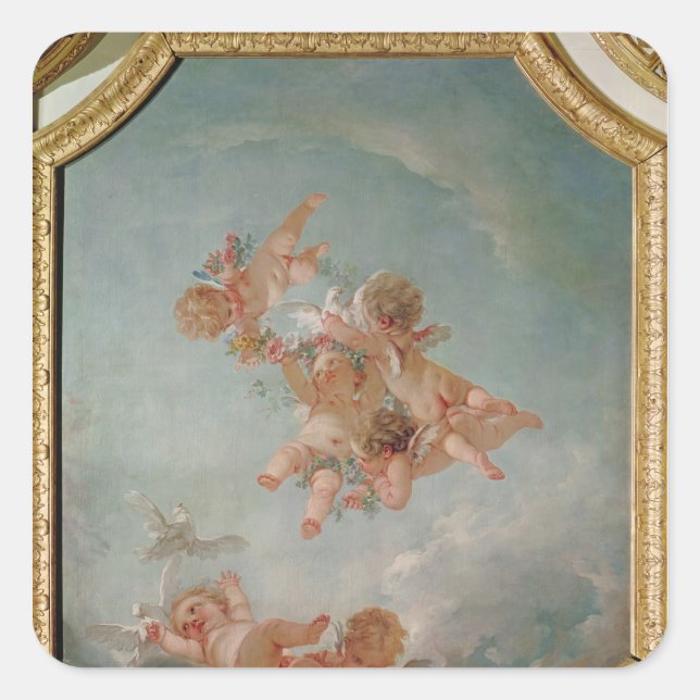 Pegatina Cuadrada Cuatro estaciones en la Salle del Conseil - Primav (Anverso)